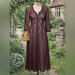 Vintage 1990βs My Michelle Purple Lace Sheer Maxi Dress